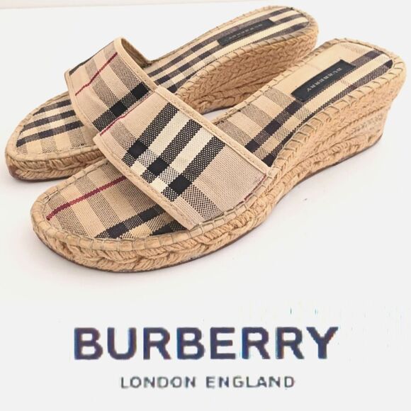 Burberry Nova Check Canvas Espadrille Slide Wedge EU 39 US 8-8.5 Made in Spain - Picture 1 of 12
